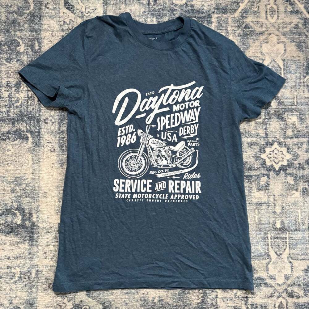 Daytona Motor Speedway Graphic T-Shirt Size S Blue Motorcycle
